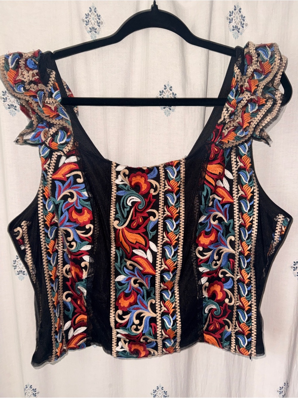 🔥NWOT - Eva Franco Anthropologie Embroidered Colorful Ruffle Top XL 🔥